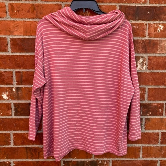 Lou & Grey Womens Small Signature Soft Oversize Boxy Cowl Neck Pink Stripe Top - Picture 4 of 9